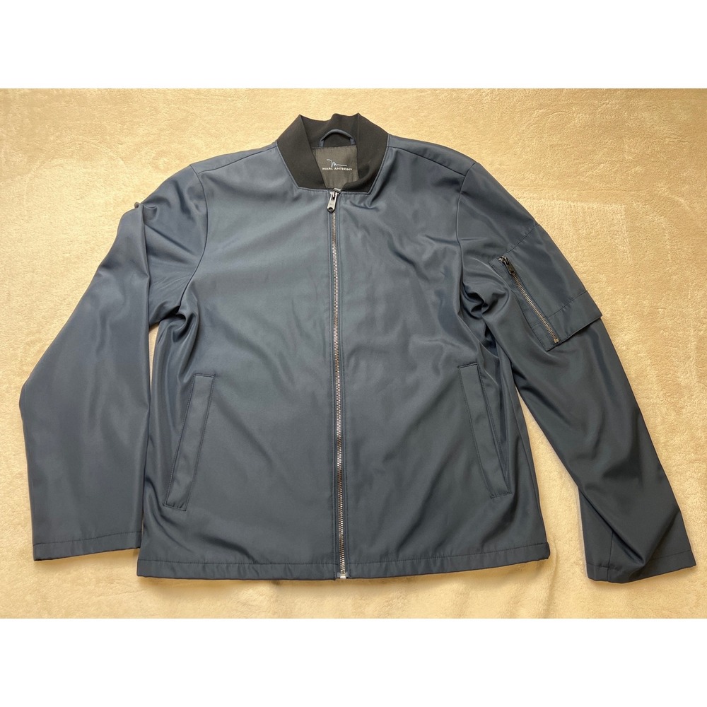 Marc Anthony Bomber Jacket Mens M Navy Blue Full Zip Pockets Utility